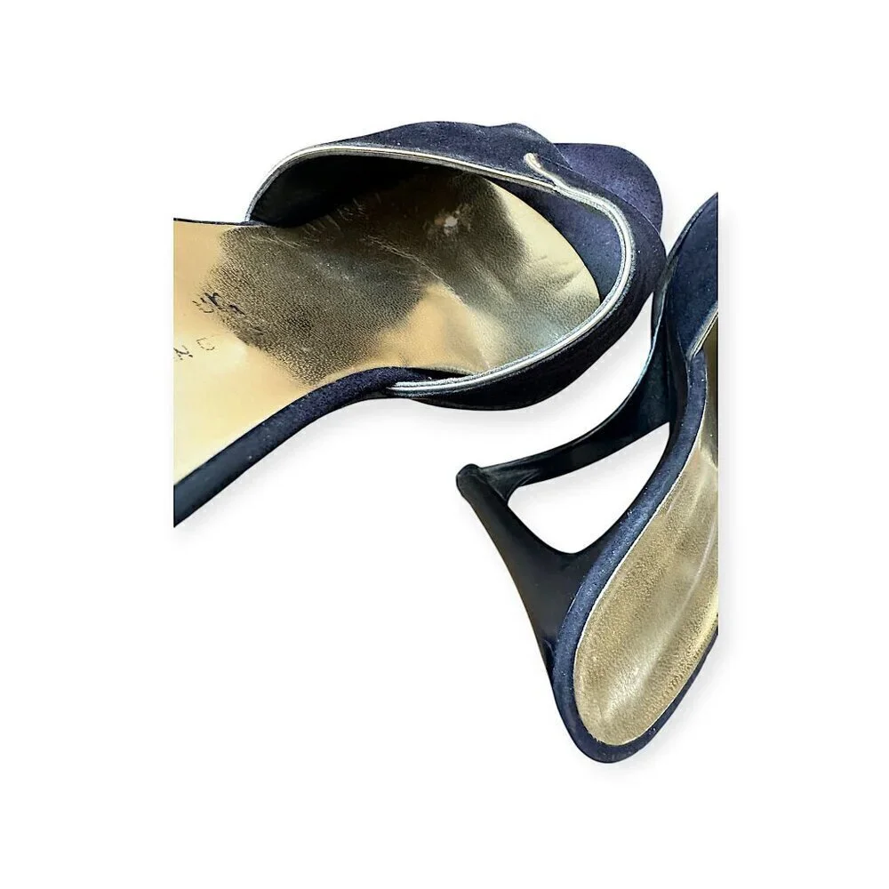 Andrew Geller Black Suede Gold‎ Trim Cutout Wededge Sandals, Vintage,